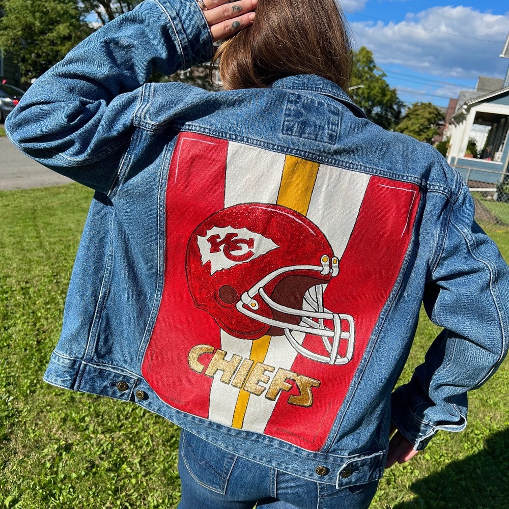 Kansas City Chiefs Denim Jacket Hand Painted | Custom Chiefs Fan Apparel